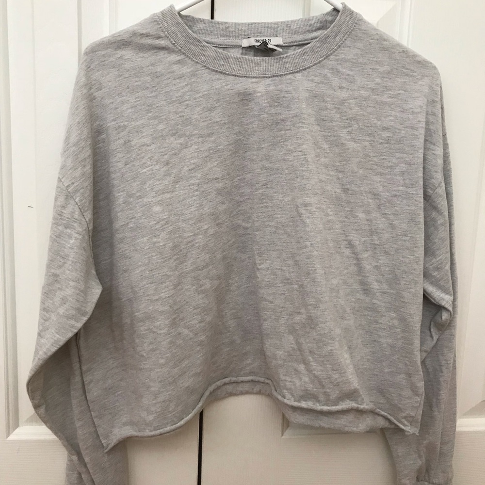Cropped Grey Long Sleeve Top